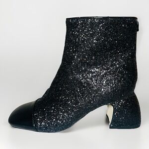 Circus NY by Sam Edelman Osten Black Glitter Boots Faux Patent Cap Toe 6.5 *NEW*